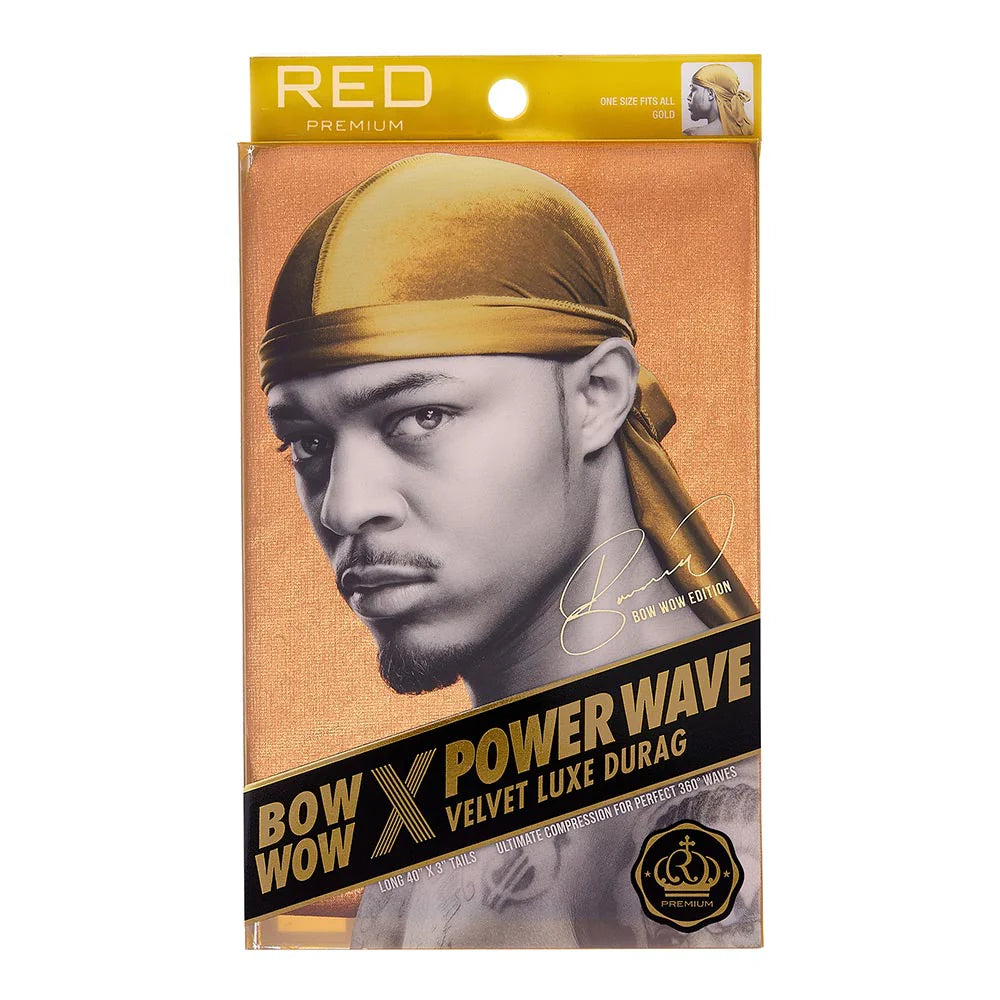 Kiss - Red Power Wave Velvet Durag Gold HD77 - ANNS BEAUTY SUPPLY