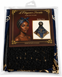 L'Élégance Secrète Hair Net Scarf – Satin Head Wrap with Built-In Stretch Hair Net | Navy & Gold Chain Print HN015