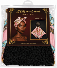 L'Élégance Secrète Hair Net Scarf – Satin Head Wrap with Built-In Stretch Hair Net | Pink Chain Print HN019