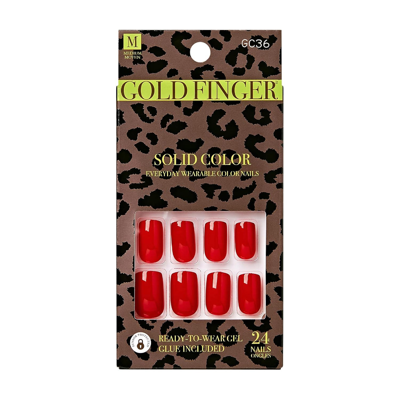 Gold Finger Solid Color Press On Nails Medium Red GC36 24 Count - ANNS BEAUTY SUPPLY