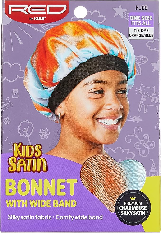 RED by Kiss Kids Satin Bonnet with Wide Band Tie Dye Orange/Blue HJ09