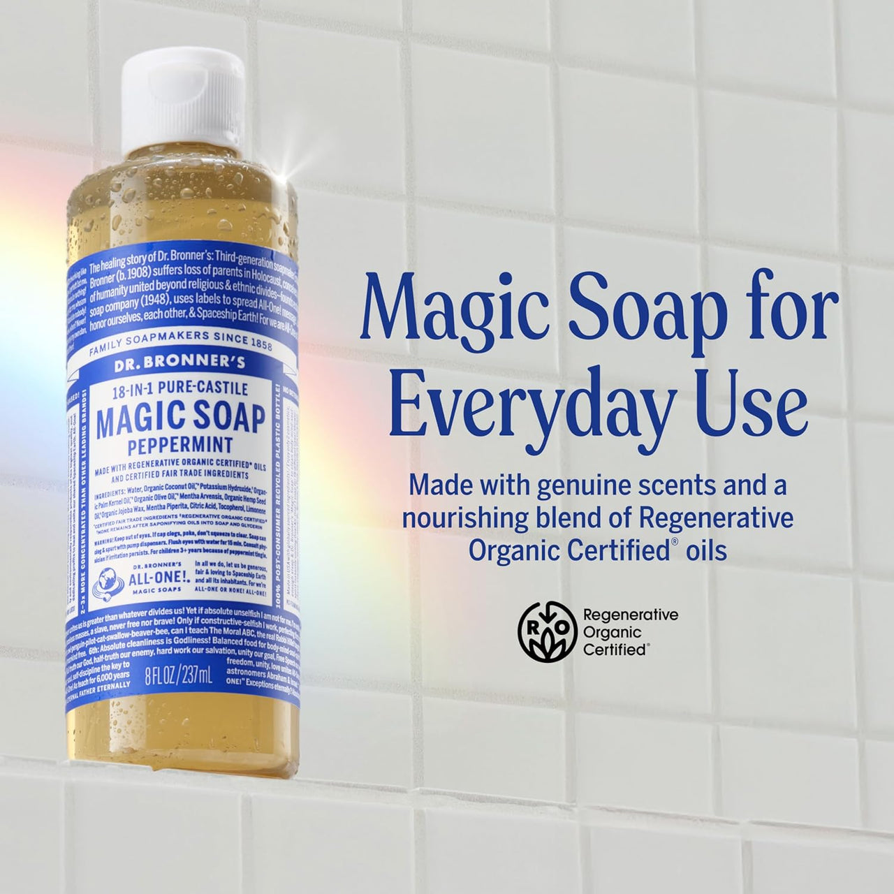 Dr. Bronner's 18-in-1 Pure-Castile Magic Soap Peppermint 8 Fl Oz / 237mL
