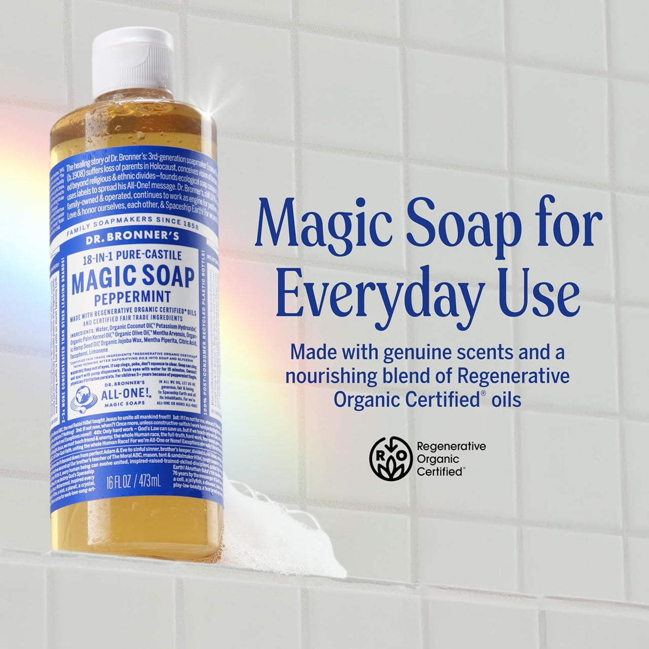 Dr. Bronner's 18-in-1 Pure-Castile Magic Soap Peppermint 16 Fl Oz / 473mL