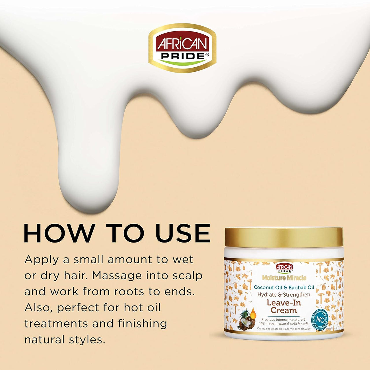 African Pride Moisture Miracle Leave-In Cream with Coconut & Baobab Oil – 15 OZ