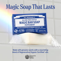 Dr. Bronner's All-One Pure-Castile Peppermint Magic Bar Soap Net Wt 5 Oz / 140g