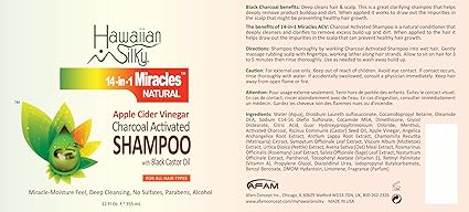 Hawaiian Silky 14-in-1 Miracles ACV & Charcoal Activated Shampoo 12 fl. oz. - ANNS BEAUTY SUPPLY