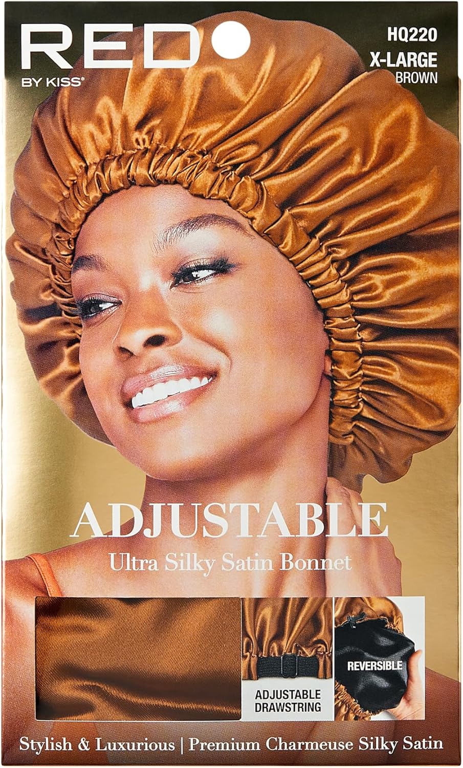 RED by Kiss Adjustable Ultra Silky Satin Bonnet X-Large Brown (HQ220)