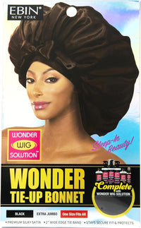 EBIN Wonder Wig Solution Tie Up Bonnet Extra Jumbo Black - ANNS BEAUTY SUPPLY