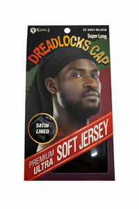 King J Dreadlocks Cap Black Satin Lined Ultra Soft Jersey Super Long 2063 - ANNS BEAUTY SUPPLY