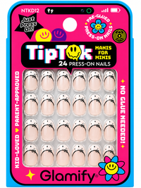 Glamify TipTok Kids Press On Nails Set Minimal Bow French Design No Glue Needed 24 Nails NTKD12 - ANNS BEAUTY SUPPLY