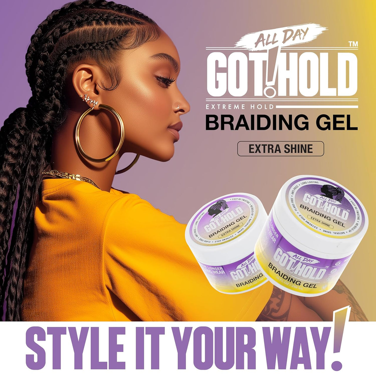 All Day Got!Hold Extreme Hold Braiding Gel Extra Shine 10 Fl. Oz. (296 mL)
