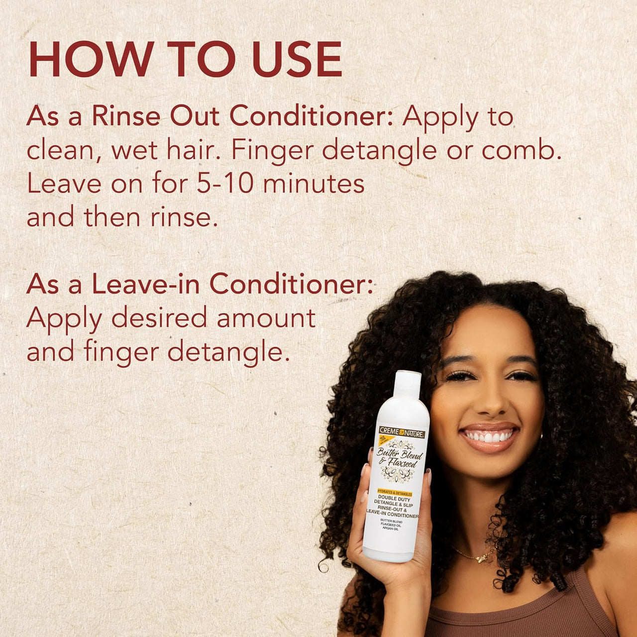 Creme of Nature Butter Blend & Flaxseed Double Duty Detangle & Slip Rinse-Out & Leave-In Conditioner 12 Fl. Oz.