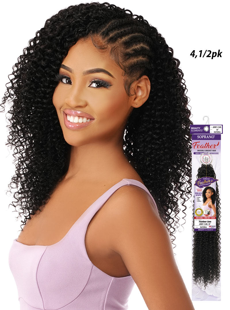 Soprano Feather 100% Unprocessed Virgin Human Hair Invisible Crochet – Jerry Curl 14" (50 Strands/100 Folded) - ANNS BEAUTY SUPPLY