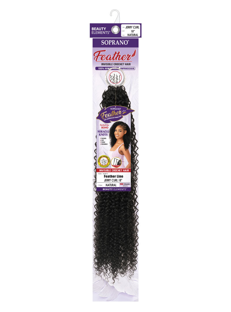Soprano Feather 100% Unprocessed Virgin Human Hair Invisible Crochet – Jerry Curl 18" (50 Strands/100 Folded) - ANNS BEAUTY SUPPLY