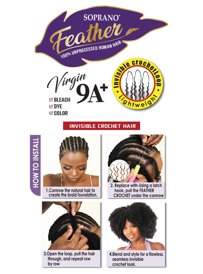 Soprano Feather 100% Unprocessed Virgin Human Hair Invisible Crochet – Jerry Curl 18" (50 Strands/100 Folded) - ANNS BEAUTY SUPPLY