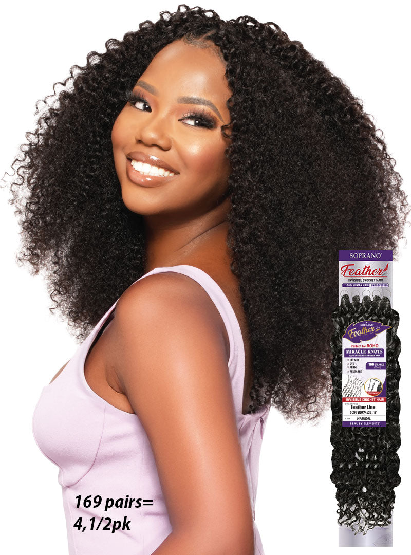 Soprano Feather 100% Unprocessed Virgin Human Hair Invisible Crochet – Soft Burmese 18" (50 Strands/100 Folded) - ANNS BEAUTY SUPPLY