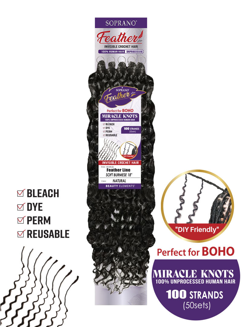 Soprano Feather 100% Unprocessed Virgin Human Hair Invisible Crochet – Soft Burmese 18" (50 Strands/100 Folded) - ANNS BEAUTY SUPPLY