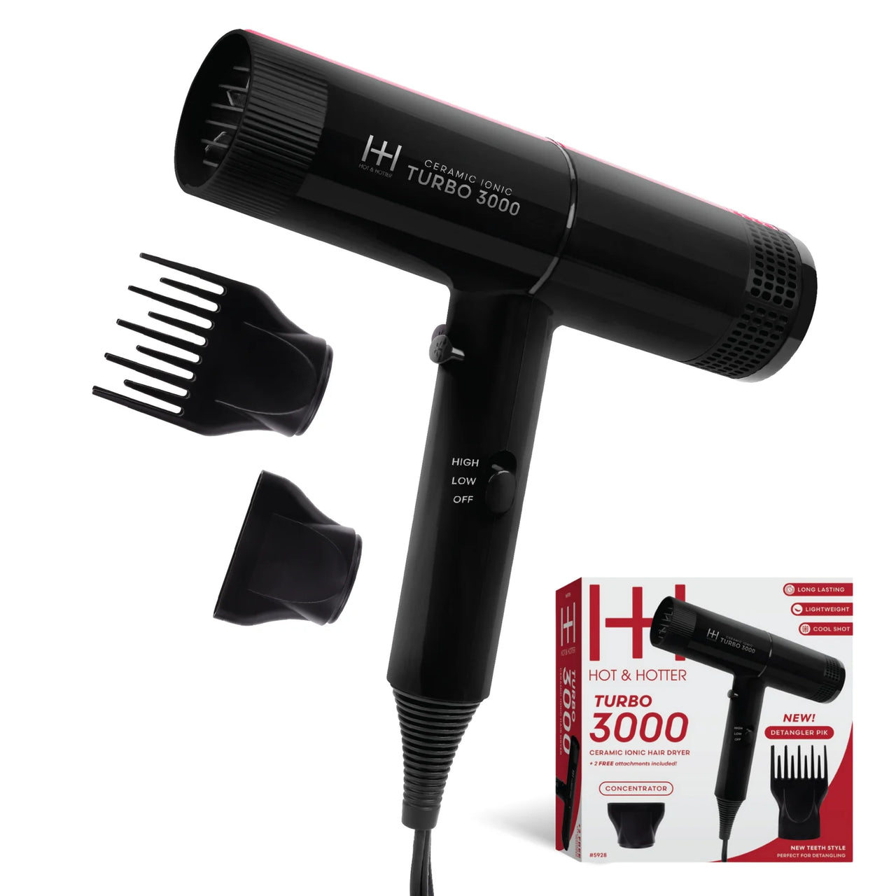 Hot & Hotter Turbo 3000 Ceramic Ionic Hair Dryer – Black (#5928) - ANNS BEAUTY SUPPLY