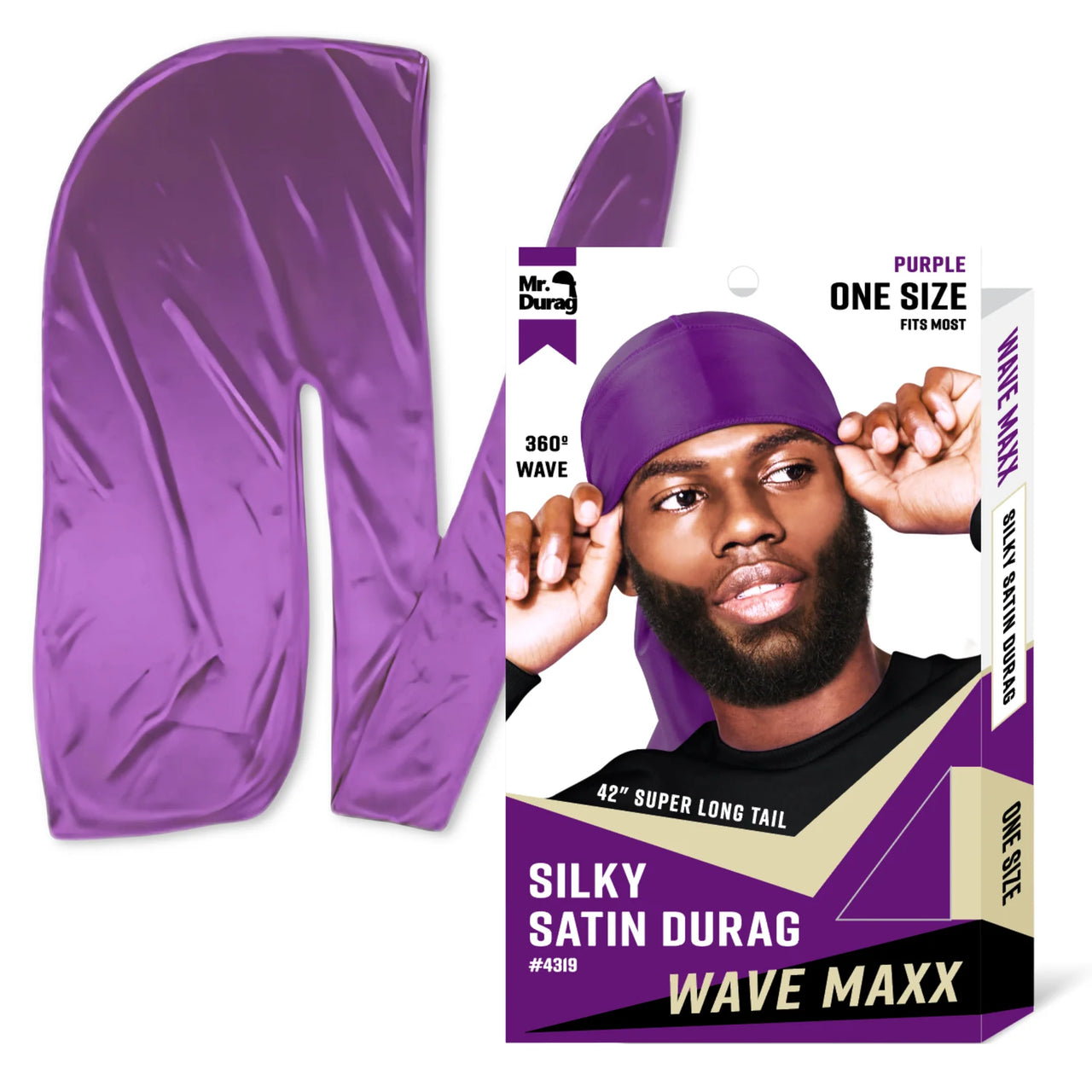 Mr Durag Wave Maxx Silky Satin Durag Purple 42 Inch Tail 360 Wave One Size 4319 - ANNS BEAUTY SUPPLY