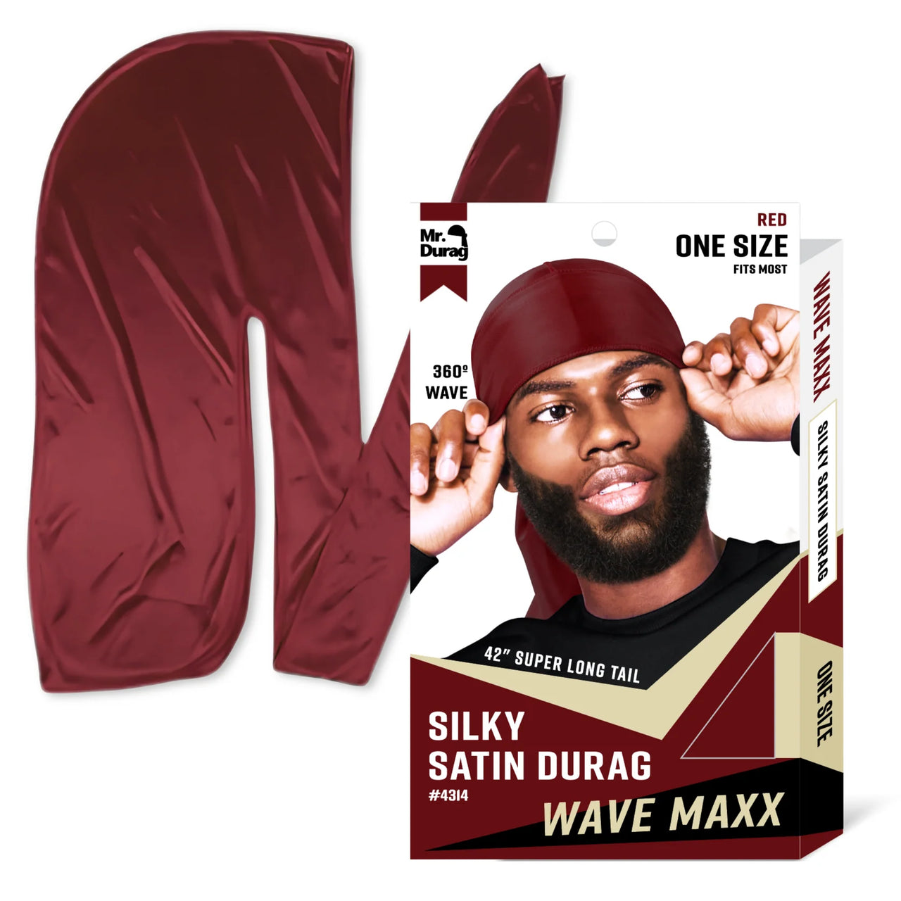 Mr Durag Wave Maxx Silky Satin Durag Red 42 Inch Long Tail 360 Wave Cap 4314 - ANNS BEAUTY SUPPLY
