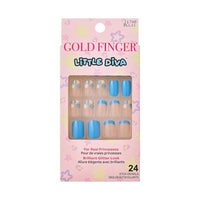 Gold Finger Little Diva Stick-On Nails for Kids – Blue Floral & French (BLL11)
