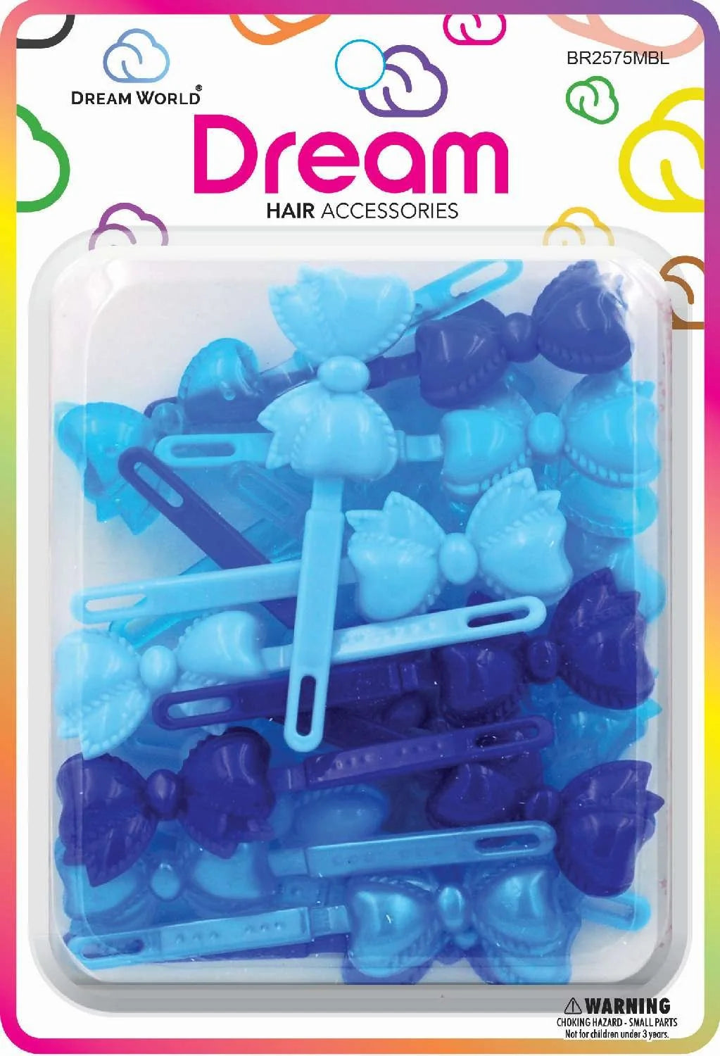 Dream World Bow Hair Barrettes – Blue Mix (BR2575MBL)
