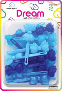Dream World Bow Hair Barrettes – Blue Mix (BR2575MBL)