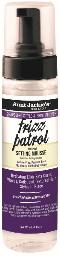 Aunt Jackie’s Frizz Patrol Anti-Poof Setting Mousse  8 oz - ANNS BEAUTY SUPPLY