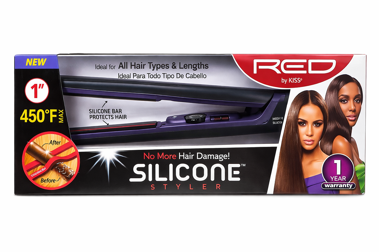 KISS RED Silicone Hair Styler Flat Iron 1" - ANNS BEAUTY SUPPLY