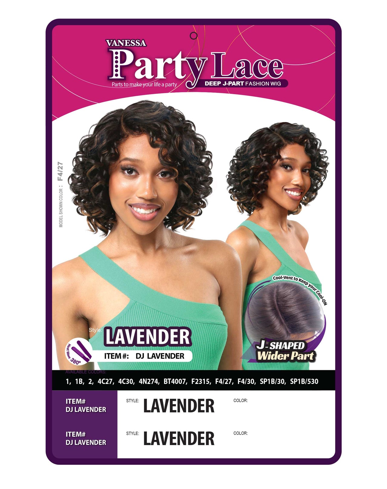 Vanessa Party Lace Synthetic Deep J-Part Fashion Wig - LAVENDER (Style: DJ LAVENDER)