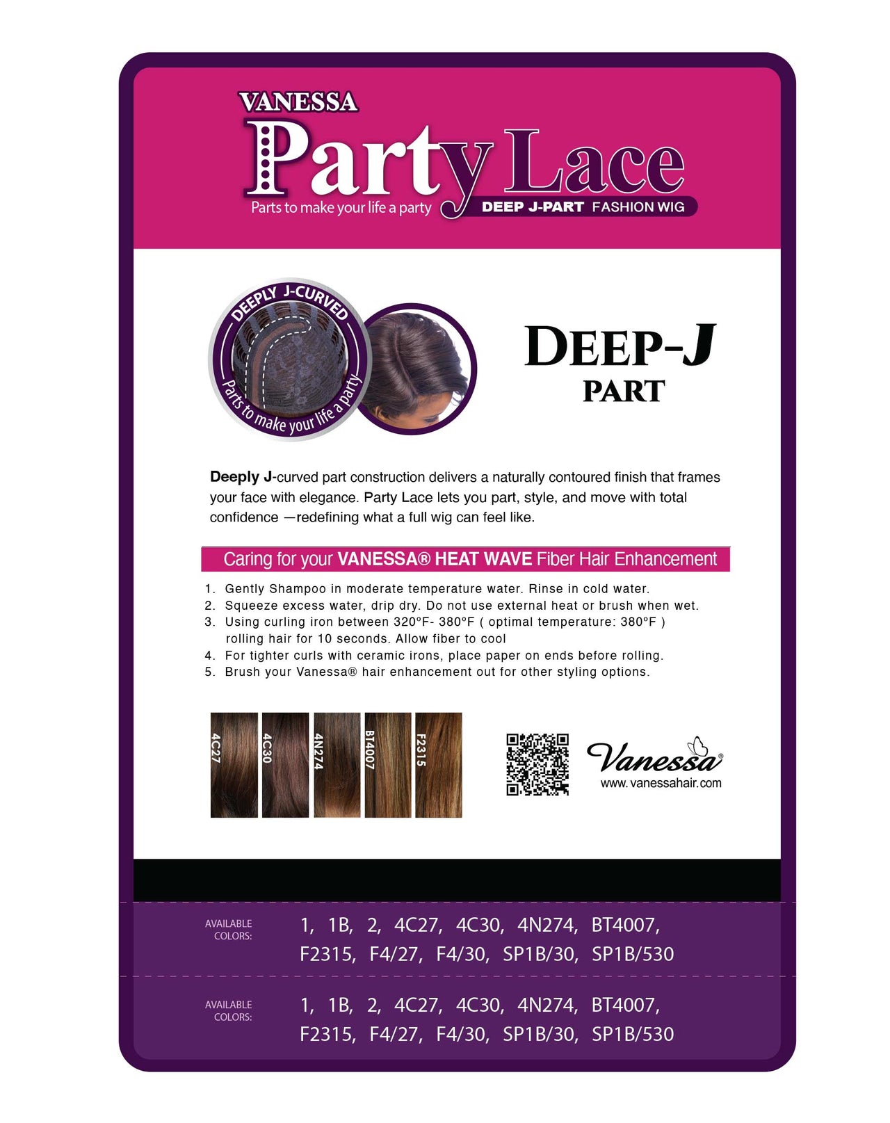 Vanessa Party Lace Synthetic Deep J-Part Fashion Wig - LAVENDER (Style: DJ LAVENDER)