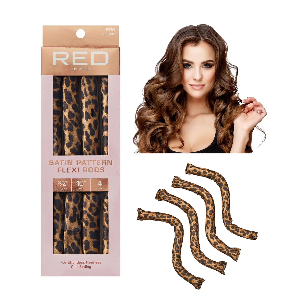 Red by Kiss Satin Pattern Flexi Rods – Leopard Print (4 Count) - ANNS BEAUTY SUPPLY