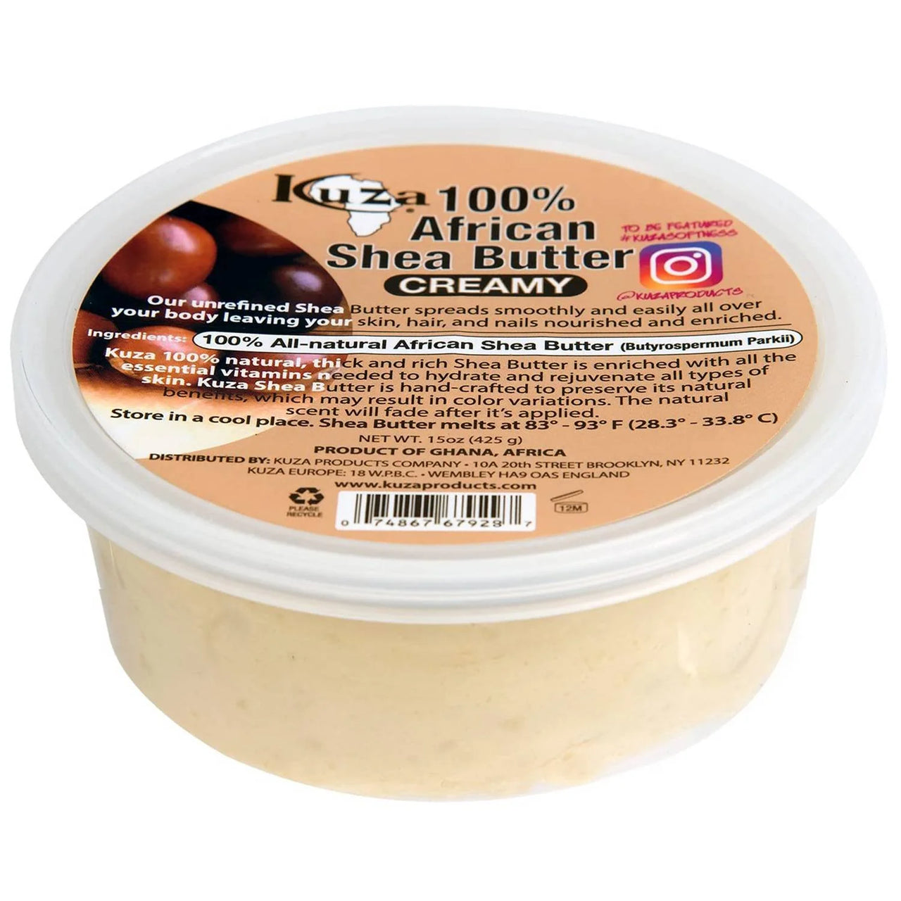Kuza 100% African Shea Butter Creamy 15 oz – Unrefined Natural Moisturizer for Skin, Hair & Nails