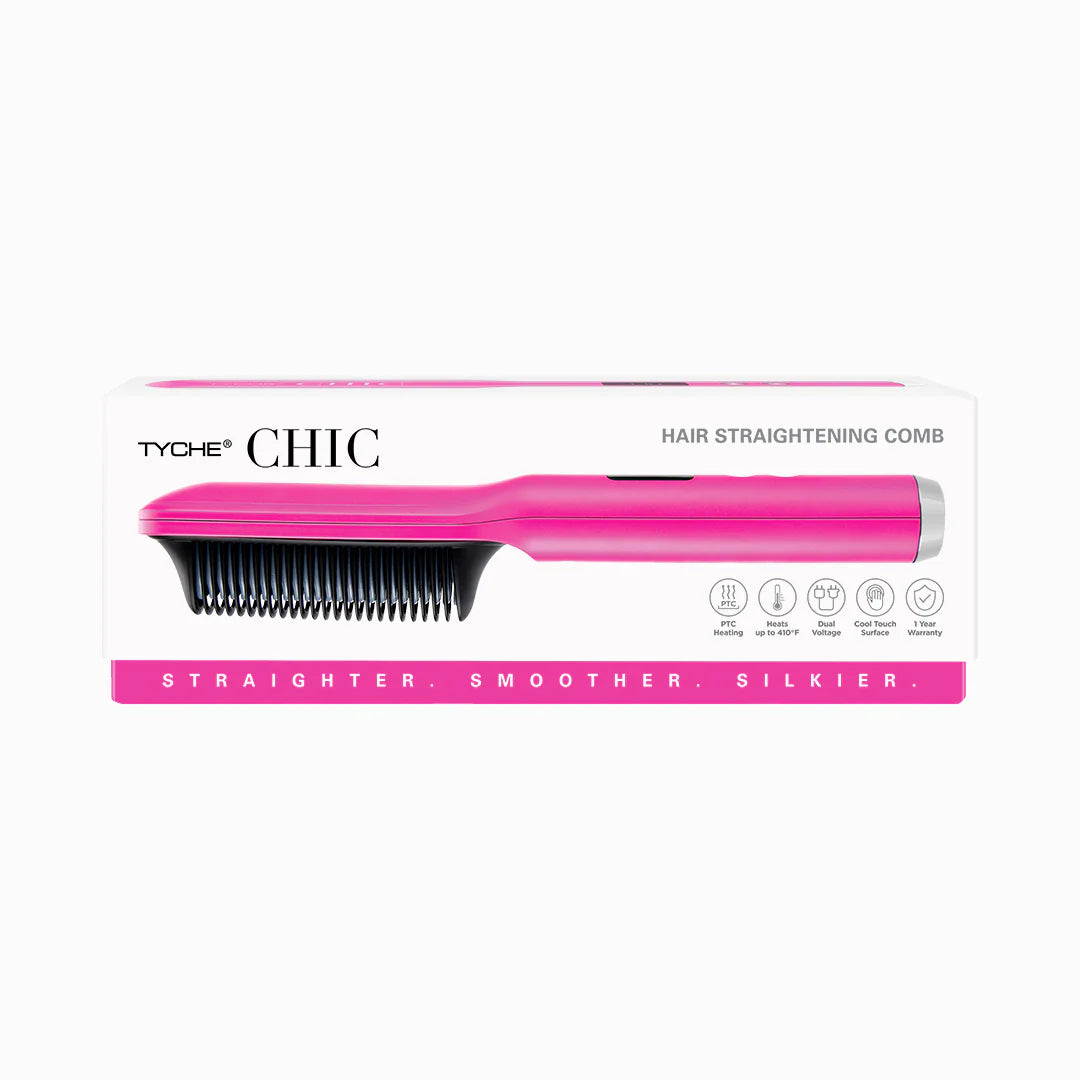 Tyche Chic Hair Straightening Comb Electric Heated Hot Comb Up to 410F Pink HZHB02P - ANNS BEAUTY SUPPLY