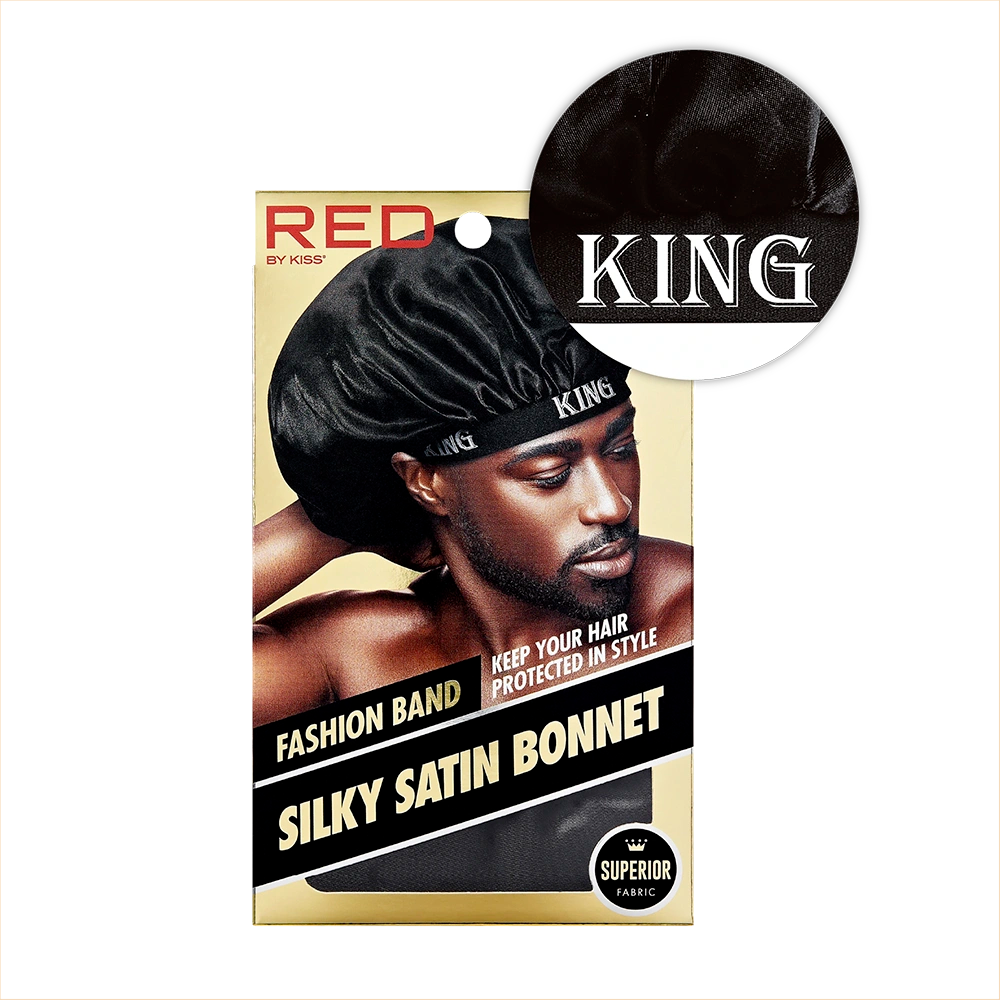 Red by Kiss Men’s Silky Satin Hair Bonnet HD212 BLACK - ANNS BEAUTY SUPPLY
