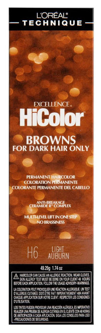 L’Oréal Technique Excellence HiColor Permanent Hair Color H6 Light Auburn 1.74 oz