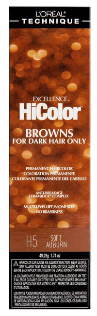 L'Oréal Technique Excellence HiColor Permanent Hair Color – Browns for Dark Hair Only (H5 Soft Auburn, 1.74 oz / 49.29 g)