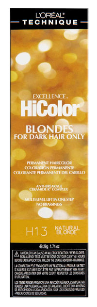 L'Oréal Technique Excellence HiColor Blondes for Dark Hair Only H13 Natural Blonde Permanent Hair Color 1.74 oz