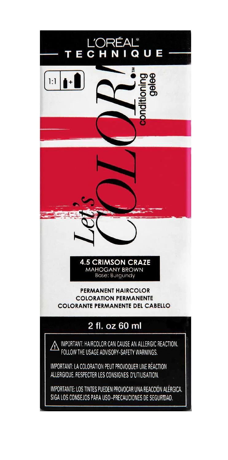 L’Oréal Technique Let's COLOR Permanent Gel Hair Color – 4.5 Crimson Craze (Mahogany Brown, Burgundy Base) – 2 fl oz - ANNS BEAUTY SUPPLY