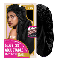 Ms. Remi Dual Sided Adjustable Silky Satin Braid Bonnet Black #3707 - ANNS BEAUTY SUPPLY