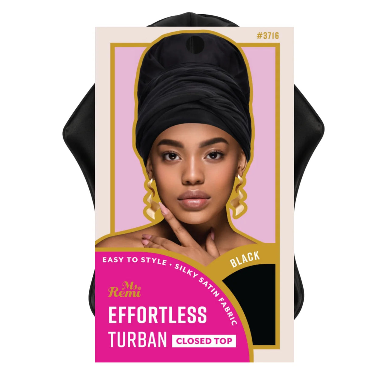 Ms. Remi Effortless Turban Closed Top Silky Satin Headwrap Black #3716 - ANNS BEAUTY SUPPLY