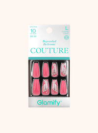 Glamify Couture Press On Nails Coffin Long Coral Crystal Accent NTCT09 - ANNS BEAUTY SUPPLY