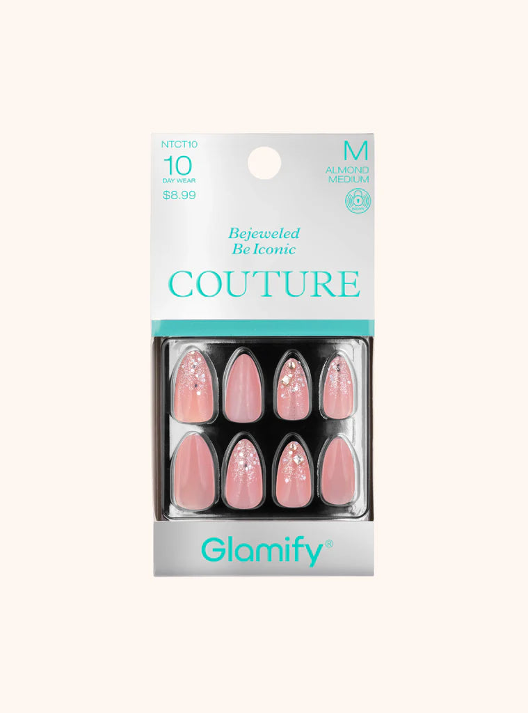 Glamify Couture Press On Nails Almond Medium Pink Glitter Accent NTCT10 - ANNS BEAUTY SUPPLY