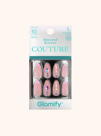 Glamify Couture Press On Nails Almond Long Nude Iridescent Crystal Accent NTCT13 - ANNS BEAUTY SUPPLY