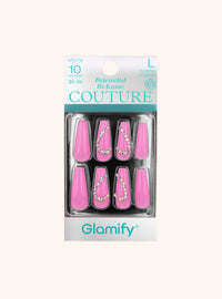 Glamify Couture Press On Nails Coffin X Long Pink Crystal Accent NTCT15 - ANNS BEAUTY SUPPLY