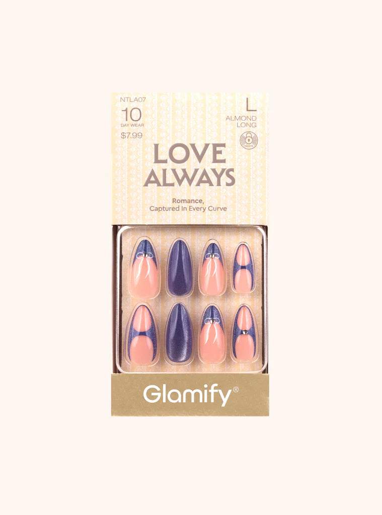 Glamify Love Always Press On Nails Almond Long Navy Blush Accent NTLA07 - ANNS BEAUTY SUPPLY