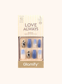 Glamify Love Always Press On Nails Coffin Long Blue Ombre Crystal Accent NTLA08 - ANNS BEAUTY SUPPLY