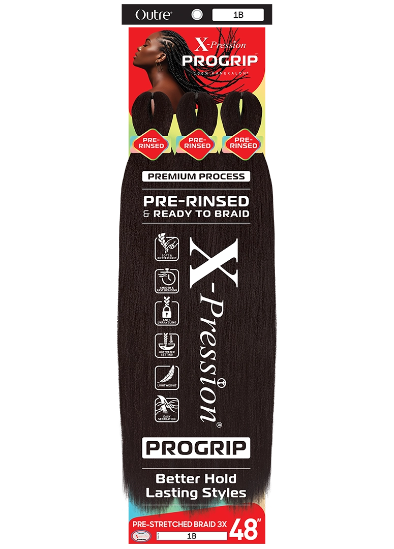 Outre X-Pression ProGrip Pre-Stretched Braid 48" (3X Value Pack) – 100% Kanekalon Synthetic Braiding Hair