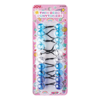 Joy Twin Beads Ponytailers 10Ct Asst Blue Clear 16208
