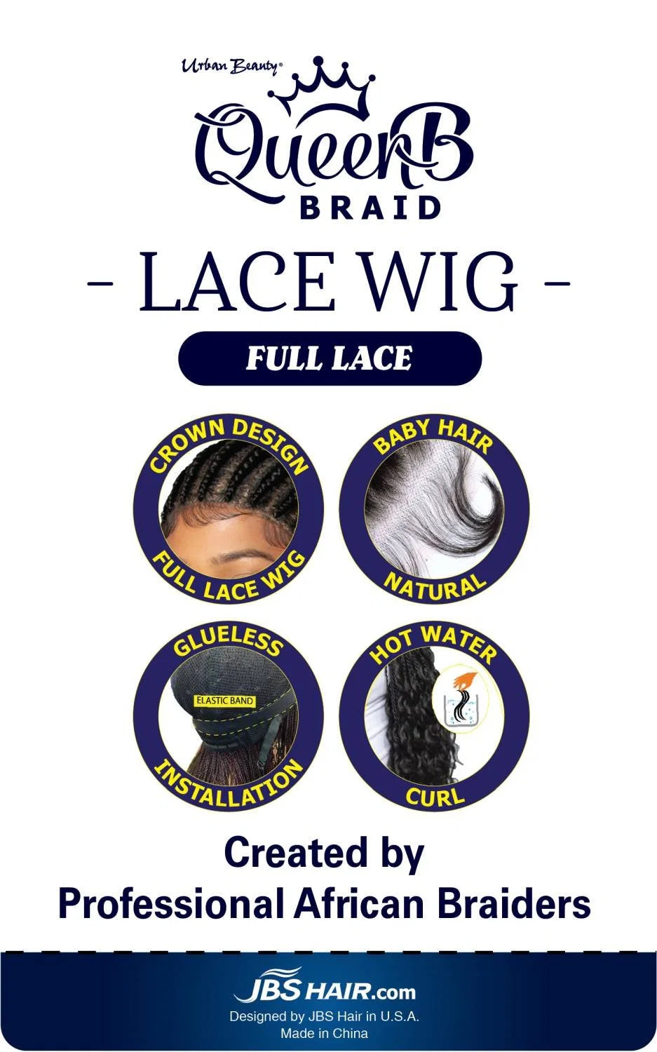 Urban Beauty Queen B Full Lace Ghana Braid Wig QLW301